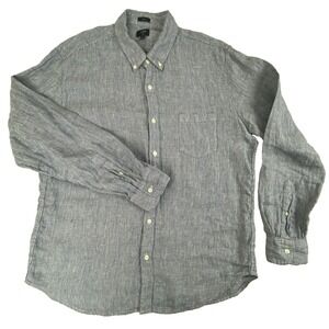 J.CREW Men's Slim Shirt 100% Linen XL Blue Plaid Button-Down Long Sleeve Casual